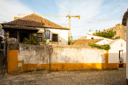Obidos, Portugal - 2020, October 31: Architectural details of Obidos town and municipality in the...