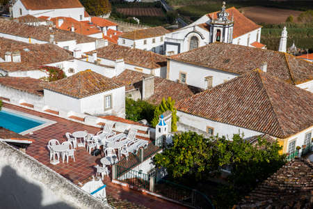 Obidos, Portugal - 2020, October 31: Architectural details of Obidos town and municipality in the...