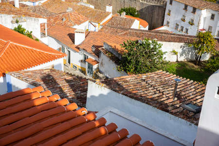 Obidos, Portugal - 2020, October 31: Architectural details of Obidos town and municipality in the Oeste region, historical province of Estremadura, former Leiria district in Portugal on October 31st, 2020のeditorial素材