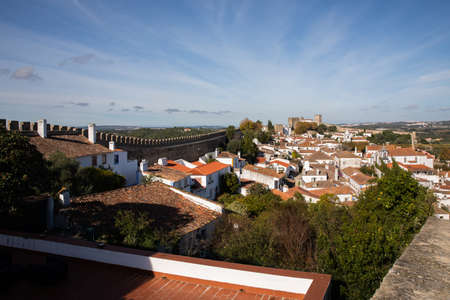 Obidos, Portugal - 2020, October 31: Architectural details of Obidos town and municipality in the Oeste region, historical province of Estremadura, former Leiria district in Portugal on October 31st, 2020のeditorial素材