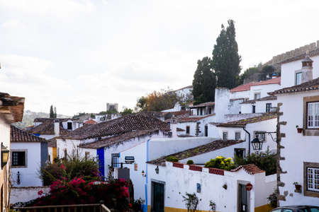 Obidos, Portugal - 2020, October 31: Architectural details of Obidos town and municipality in the Oeste region, historical province of Estremadura, former Leiria district in Portugal on October 31st, 2020のeditorial素材