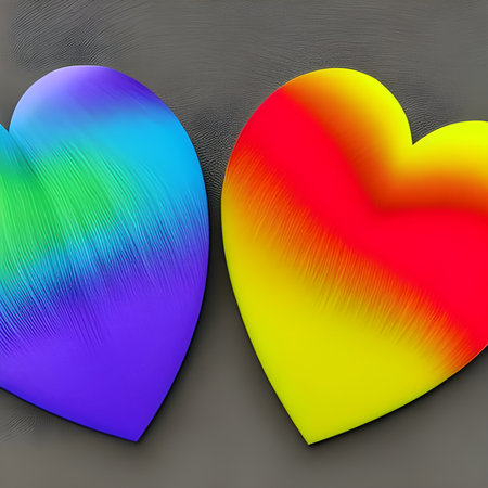 Colorful hearts on a black background, 3d illustration created with generative AI tools. Rainbow hearts for LGBTQ, Saint Valentine's cardの写真素材