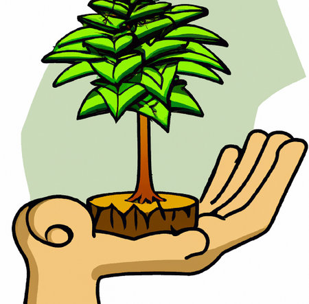 Illustration of a hand holding a small tree on a white background, ecology conceptの素材