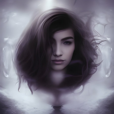 Fantasy portrait of a beautiful woman with long hair in water.の素材