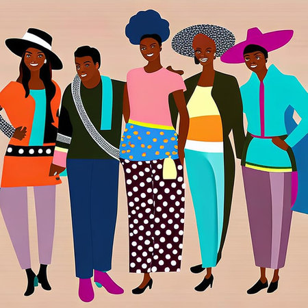 Group of african american women in retro style. Vector illustration.の素材