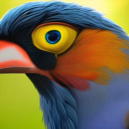 Portrait of a fantasy colourful bird, close-up view.の素材