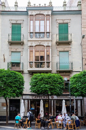 Murcia, Spain - April 22, 2023: Architectural details of the Cathedral Church of Saint Mary and other old buildings in the city centre of Murcia, Spain on April 22nd, 2023のeditorial素材