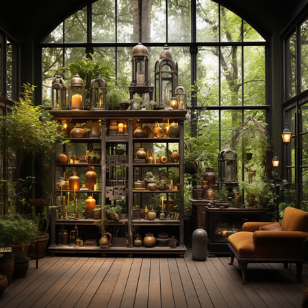 Luxury interior design of a living room turned into a botanical gardenの素材