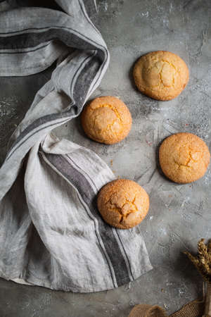 Homemade Brown Gingersnap Cookies on a gray backroundの写真素材