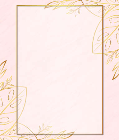 Floral rectangle golden frame with transparency , Pink abstract background, Vector illustration,のイラスト素材