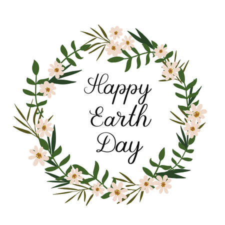 Happy Earth Day modern calligraphy card. Hand lettering inscription. Handwritten brush vector textのイラスト素材