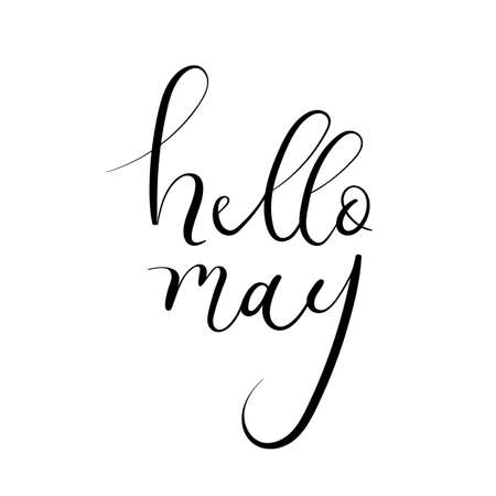 Hello May handwritten inscription. Modern calligraphy greeting card. Hand drawn brush text. Vector illustration. Spring themeのイラスト素材