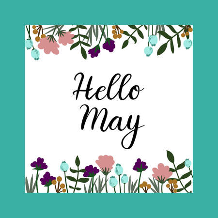 Hello May Hand Lettering Inscription. Spring Greeting Card. Brush Calligraphy.のイラスト素材