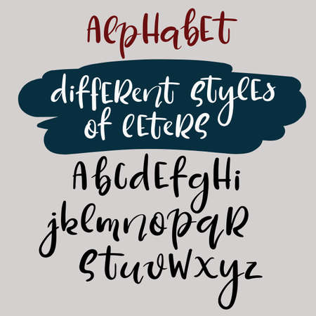 Different style of letters. Handwritten alphabet. Brush style abc. Vector illustrationのイラスト素材