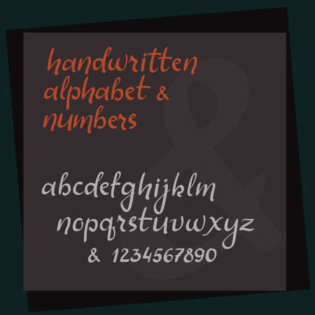 Handwritten modern calligraphy alphabet. Hand lettering vector abc. Handwritten script font. Brush style letters. Lowercase and numbersのイラスト素材