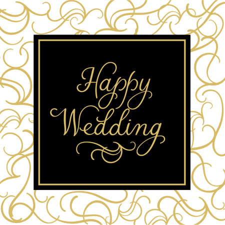 Happy wedding. Hand Lettering Greeting Card. Modern Calligraphy. Vector Illustration. Wedding decorのイラスト素材