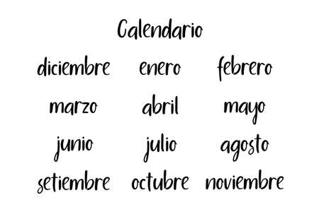 Spanish names of months. Modern calligraphy. Handwritten vector calendar 2018のイラスト素材