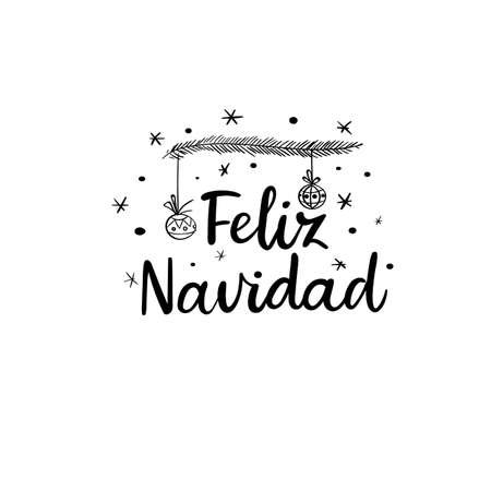 Feliz Navidad Hand Lettering Greeting Card Illustration, Modern Calligraphy.のイラスト素材
