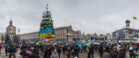 Kyiv, Ukraine, December 9, 2013: people at a rally for the European integration and the resignation of the government in the center of Kiev.のeditorial素材