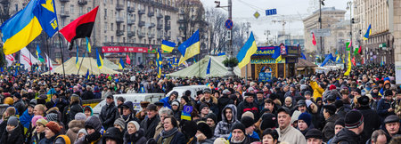 Kyiv, Ukraine, December 8, 2013: people at a rally for the European integration and the resignation of the government in the center of Kiev.のeditorial素材