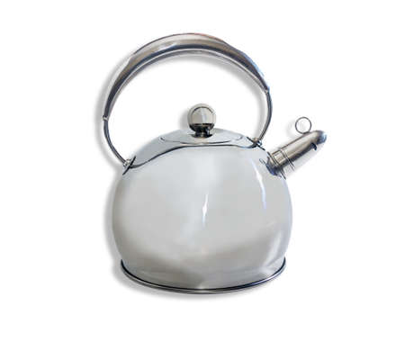 Kettle in stainless steel with a whistle on a light background. Isolation.の写真素材