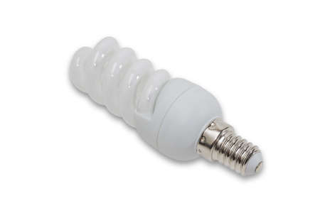 Energy-saving fluorescent electric light bulb on a light background. Isolation.の写真素材