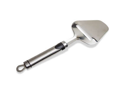 Cheese slicer - knife  for cutting cheese with blade and metal handle is made of stainless steel on a light background. Isolation.の写真素材