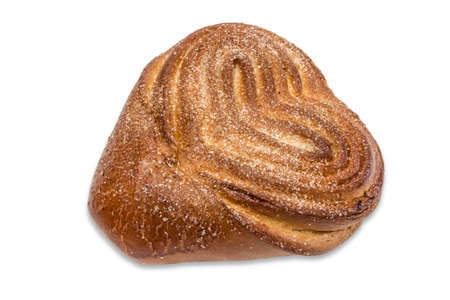 Sweet cinnamon roll, sprinkled with sugar closeup on a light background. Isolationの写真素材