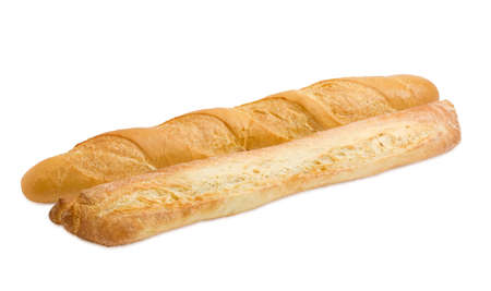 Two fresh various baguettes on a light backgroundの写真素材
