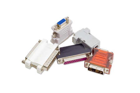 Several various adapters for computers technology on a light backgroundの写真素材