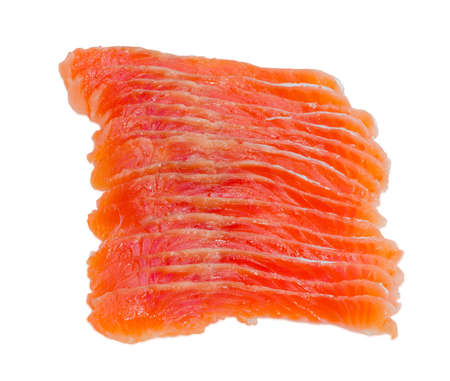 Sliced fillet of salted rainbow trout on a light background closeupの写真素材