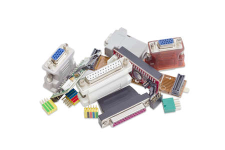 Several various adapters for computers technology on a light backgroundの写真素材
