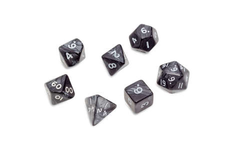 Set of specialized polyhedral dice with numbers used in role-playing games on a light backgroundの写真素材