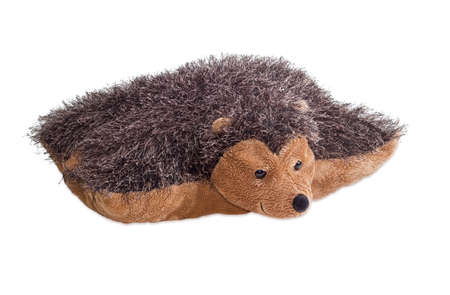 Travel pillow hedgehog shaped, which can be rolled up and buttoned on a light backgroundの写真素材