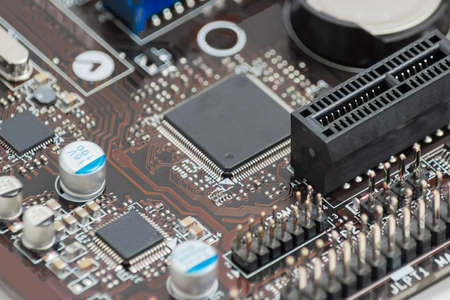 Fragment of printed circuit assembly with electronic components closeup 
の写真素材