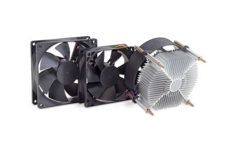 Active CPU heatsink with fan and two fans different sizes for a computer case on a light background
の写真素材