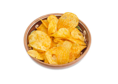 Potato chip flavored paprika in the ceramic bowl on a light background
の写真素材