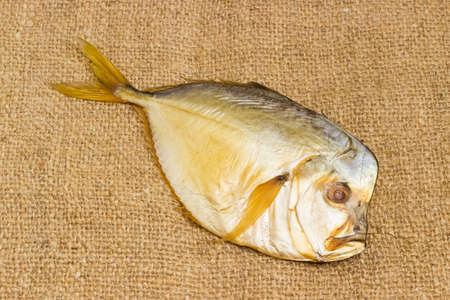 Smoked Selene setapinnis, also known as Atlantic moonfish or Vomer setapinnis, on a burlapの写真素材