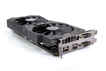High performance graphics card for used in desktop computer equipped with heat sink with two fans at...