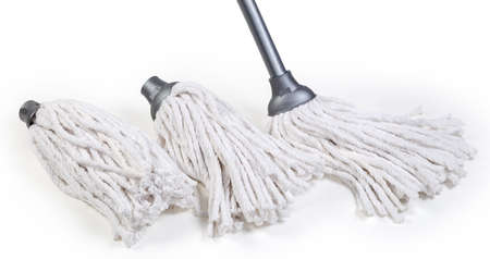 Bottom part of classic mop with head in the form of cotton yarn rope segments bundle and two...