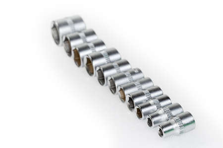 Set of the hexagonal interchangeable sockets of different sizes for wrenches, ratchet handles, nut...