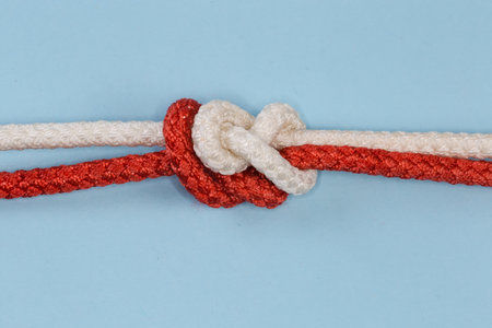 Tightened rope sliding figures of eight knot, also known as double figure-eight bend, used for...