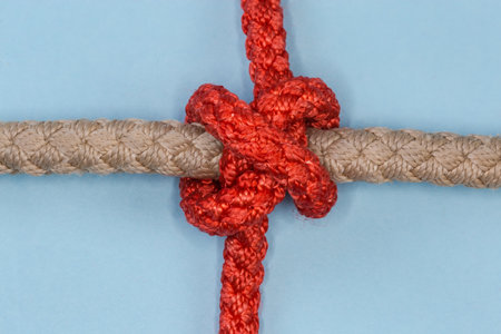 Tightened rope Constrictor knot, used to household binding, tied with an accessory cord around the...