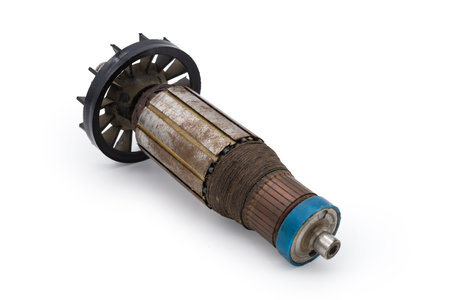 Old moving part of the collector type electric machine, called rotor or motor armature with impeller...