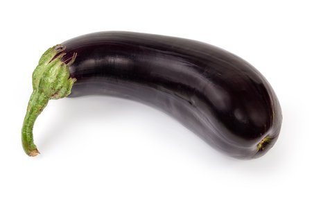 Freshly harvested ripe whole purple eggplant on a white backgroundの写真素材