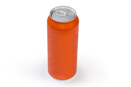 Sealed modern aluminum can orange color with beverage on a white backgroundの写真素材