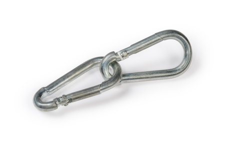 Two small strong steel non-locking snap hooks with anti-corrosion coating on a white background