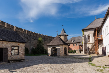 Khotyn fortress of the 14th century at autumn sunny day, Ukraine. View of the part of the internal courtyardの写真素材