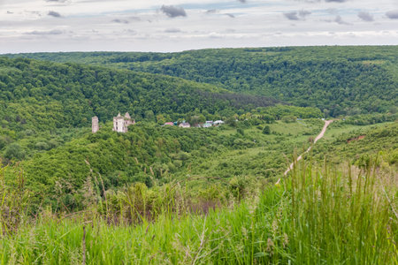 Big bowl-shaped deepening in Dzhuryn River valley, known as Chervone tract with ruins of old...
