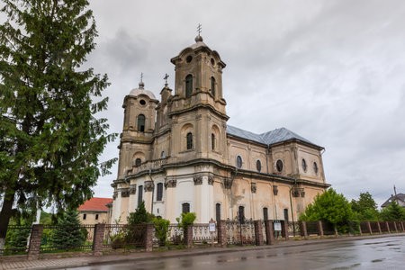 Baroque masonry Church of Immaculate Conception of the 18th century in Horodenka, Ukraine, view from...